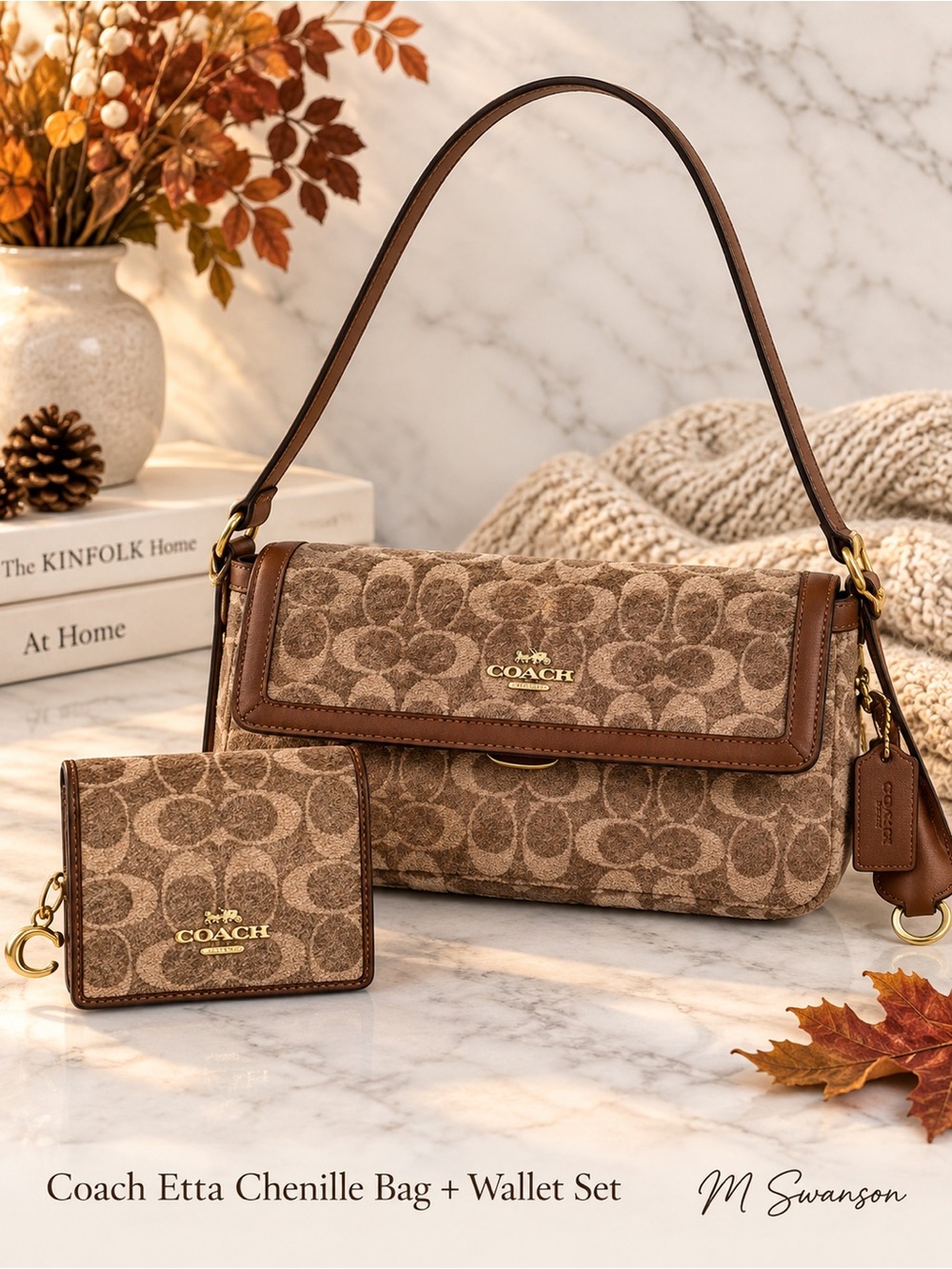 NEW Coach Etta Chenille Shoulder Crossbody Bag + Wallet Set CCV65 CCQ32